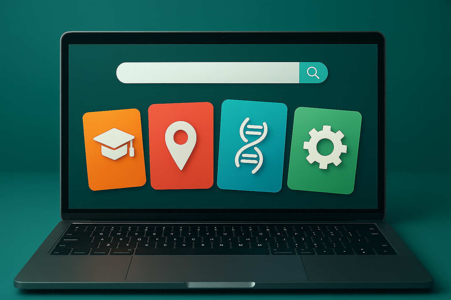 Laptop showing category icons