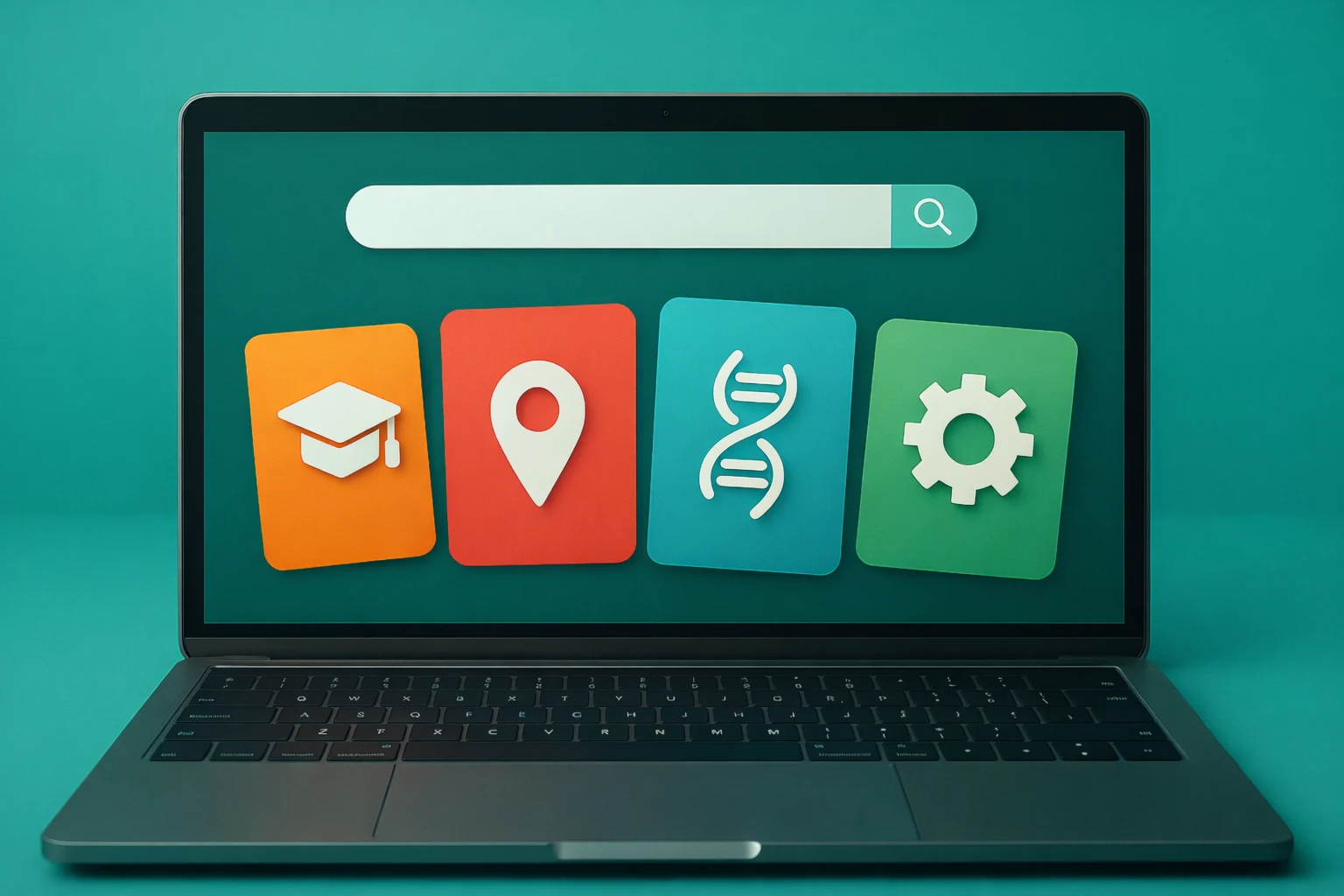 Laptop showing category icons